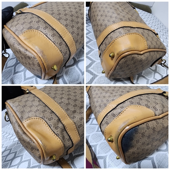 GUCCI Vintage Canvas Leather Boston GG Monogram Satchel Bag Brown/Beige - Picture 12 of 13